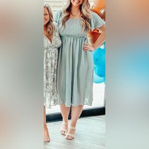 Dusty Blue OTS Midi Dress